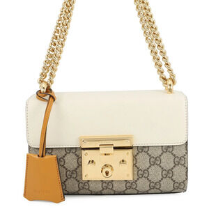 Gucci Chain Shoulder Bag GG Supreme Leather Padlock Double